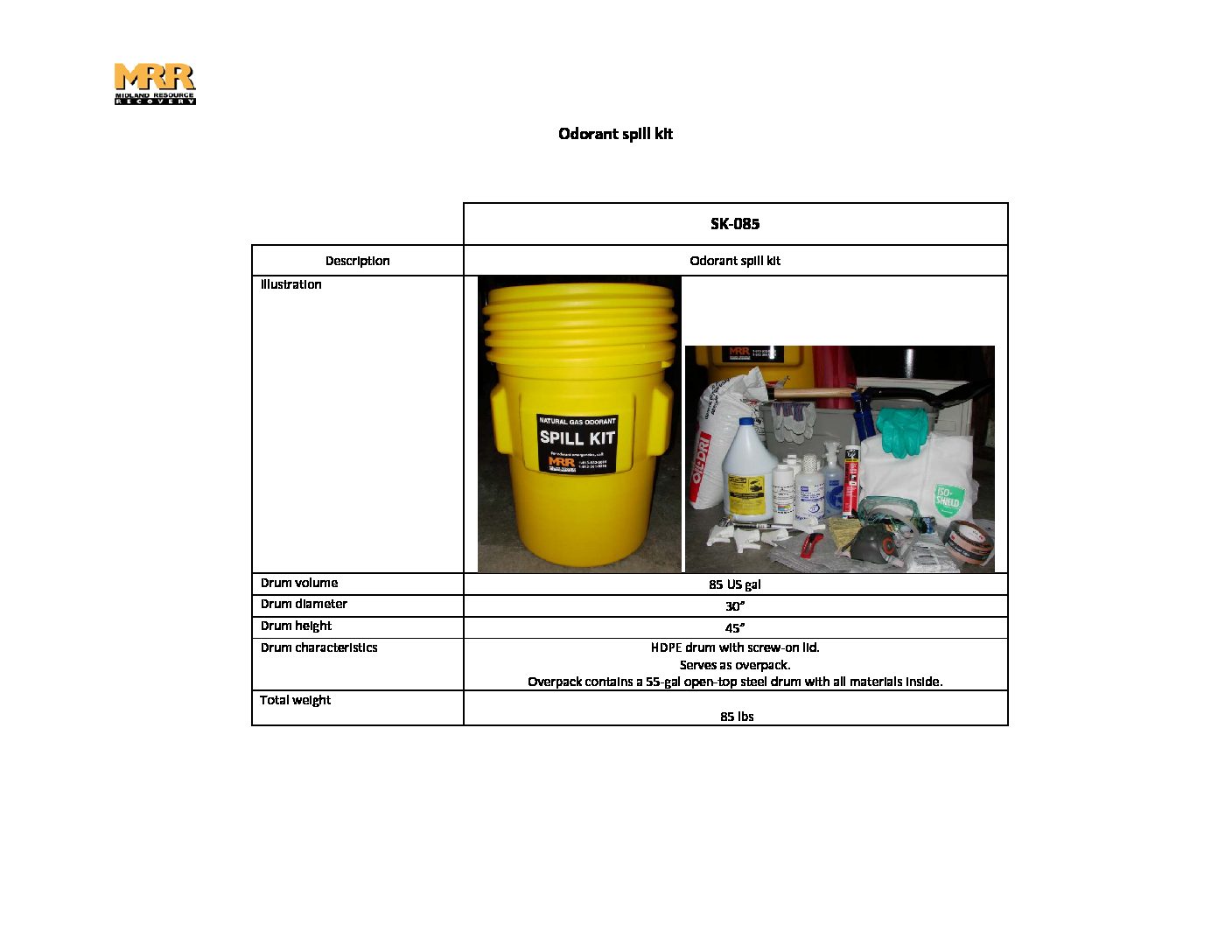 Odorant Spill Kit Data Sheet 140924 Midland Resource Recovery